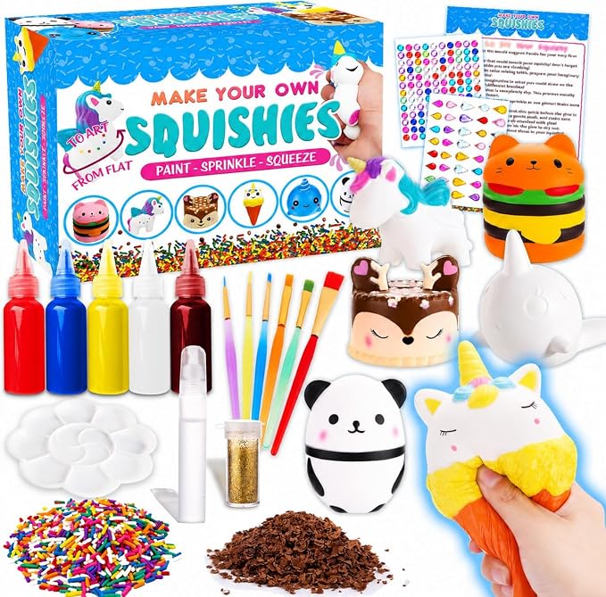 Insnug Sensory Toys Squishy Toy Food - Stress Relief Squishies for Girl Kids Age 4 6 8 10 Kawaii Jumbo DIY Slow Rising Squeeze Autism Unicorn Gift Ice Cream Cake Milk Shake Donut Painting Art Set