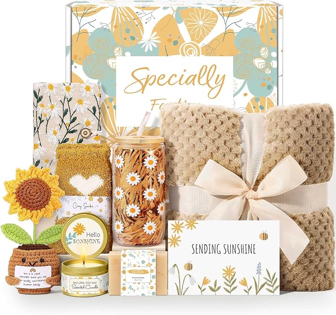Wasocol Self Care Gifts for Women Gift Baskets，Sending Sunshine Thinking of You Care Package Spa Gift Sets, Unique Happy Birthday Gifts for Women Mom Sister Wife Grandma Best Friends Her - Khaki