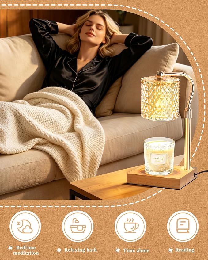 Candle Warmer Lamp with Timer Dimmer Adjustable Height, Mothers Day Gifts for Mom, Birthday Gifts for Women, House Warming New Home Decor, Electric Wax Warmer for Jar Candles, Gold