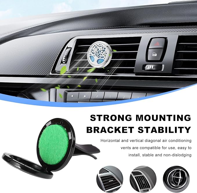KVAEY 2PCS 30mm Car Diffuser Vent Clips, Tree of Life Aromatherapy Essential Oil Diffuser Locket with 12 Felt Pads, Stainless Steel Car Diffuser Locket Air Freshener (Style 3)