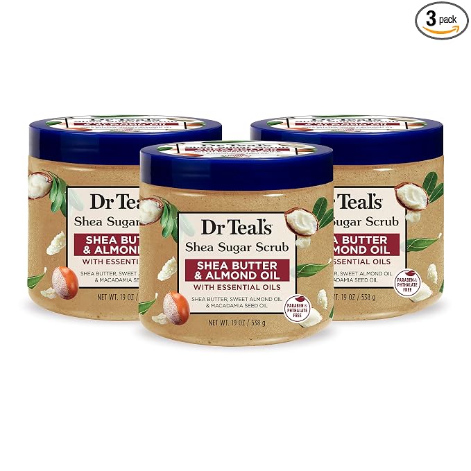 Dr Teal's Shea Sugar Body Scrub, Shea Butter with Almond Oil & Essential Oils, 19 oz (Pack of 3)