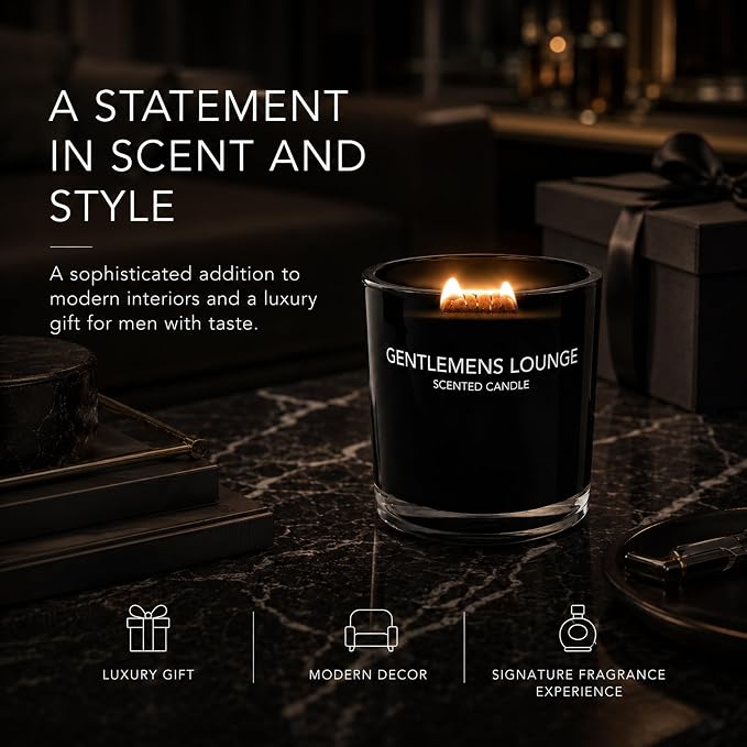 Fragrance ONE Gentlemen Lounge Candle I 200G – Gentlemen Lounge Scented Candle I Luxury Fresh Citrus & Calming Jasmine Fragrance I Premium Long-Lasting Aromatherapy Soy Wax Candle I 10.58 Ounce
