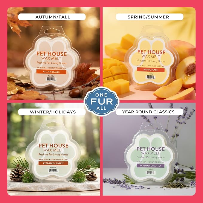 One Fur All Pet House Spring and Summer Wax Melts for Pet Odor, Natural, Plant Based Soy Wax Melts, Long Lasting Fragrance for Fresh Smelling Homes, Fresh Cut Roses