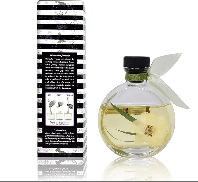Reed Diffuser Set, Bamboo Jasmine Scented Oil Diffuser with Sticks, Home Fragrance Accessories for Bathroom Shelf Decor, Aroma Diffusers for Home or Office Desk, USA Made