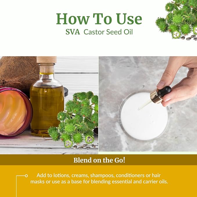 SVA Castor Seed Oil Organic - 32 Fl Oz – 100% Natural Cold Pressed Organic Castor Oil - for Face, Skin Care, Hair Care, Scalp Massage & Body Massage
