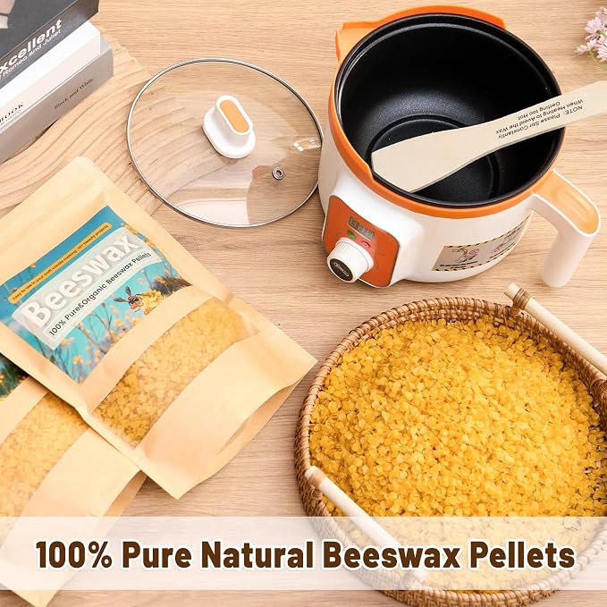 WcoDusak Beeswax Candle Making Supplies, 4LB (64oz) Natural Beeswax for Candle Making with Electric Wax Melter, Bees Wax Pellets for Candle, Lip Balm, Lotion & Soap Making Ideal for Home Craft