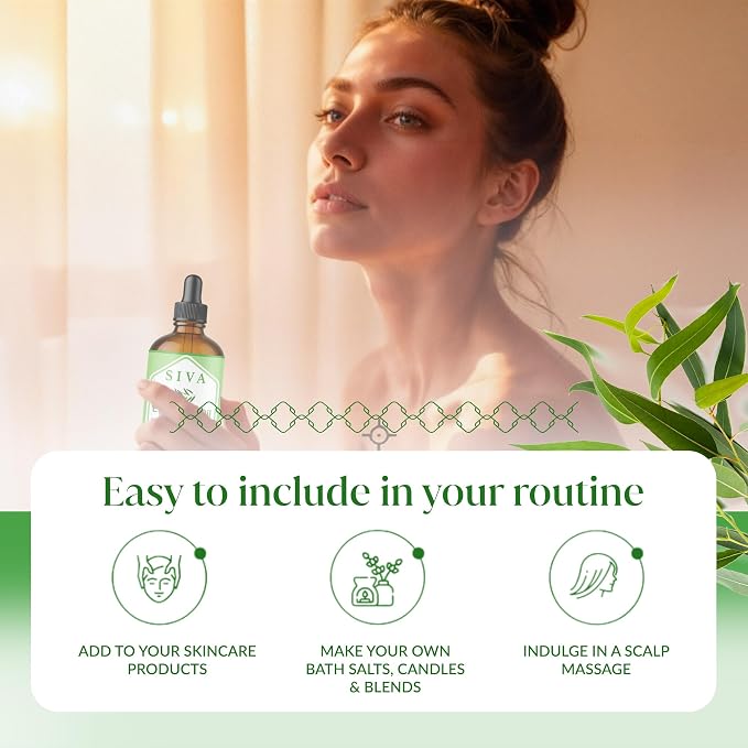Siva Eucalyptus Essential Oil 4 Fl Oz – for Diffuser, Skin & Hair Care – Ideal for Aromatherapy, Massage & DIY Blends- with Dropper