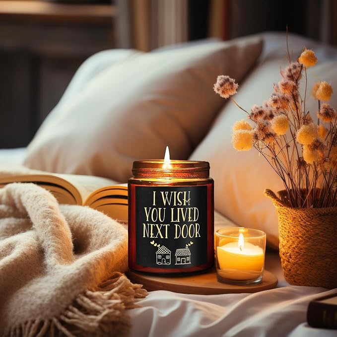 Birthday Gifts for Women Men - I Wish You Lived Next Door Candle for Her - Friendship, Housewarming Gift -Gifts for Best Friend, Girlfriend, Sister, Mom - Relaxing Natural Soy Candle for Home