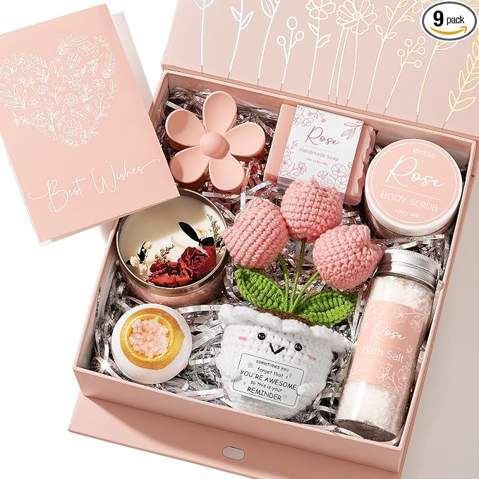Spa Gifts for Women Bath Gift Set, Rose Relaxing Spa Gift Baskets Home Bath Set Self Care Kit Care Package Thank You Birthday Mothers Day Easter Gifts for Women Her Mom Sister Friends Teen Girls Wife