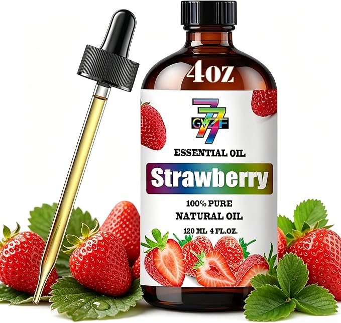 Strawberry Essential Oil, Strawberry Oils, for Diffuser, DIY Candles, Soap, Humidifier, Kids Room, Gift, Essential Oil, GV77ZF Strawberry Fragrance Oil - 4 fl oz (120 ml)