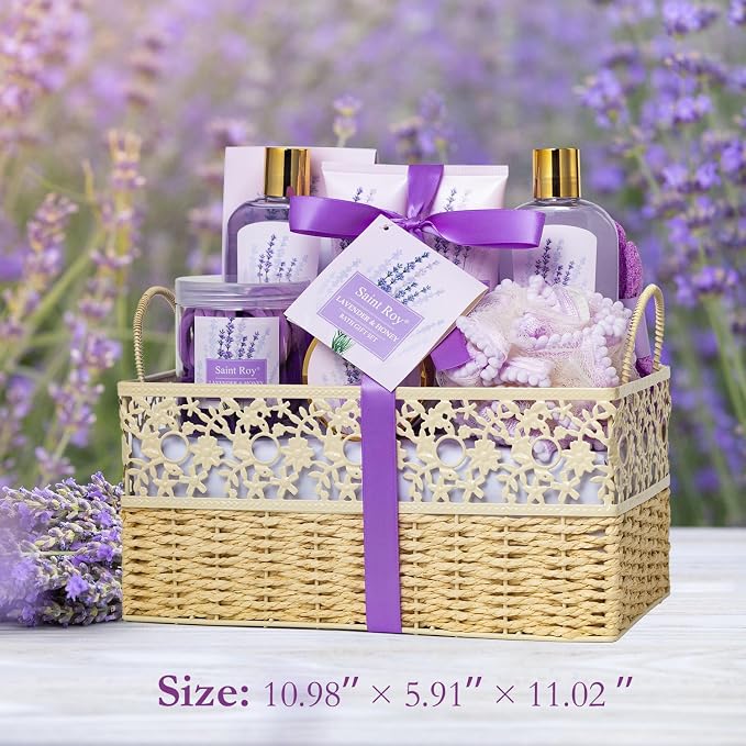 Lavender Bath and Body Gift Basket, Face Skin Care Set, Spa Kit, Self-Care | Bath Gift Baskets, Spa Gifts for Women, Spa Kit, Spa Gifts for Women Bath and Body Lavender Honey Gift Set, Mom, Girlfriend
