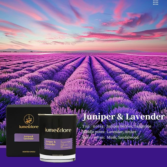 Juniper & Lavender Scented Candle - 7oz Natural Soy Wax, Calming Aroma for Sleep & Meditation
