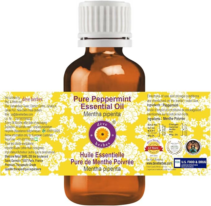 Deve herbes Pure Peppermint Essential Oil (Mentha piperita) Steam Distilled 5ml (0.16 oz)