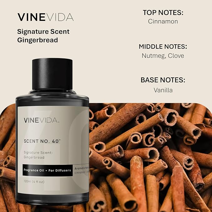 VINEVIDA [4 Fl Oz] Gingerbread Fragrance Oil for Cold Air Diffusers, Essential Oils for Diffuser Oil Refill & Air Freshener Room Spray