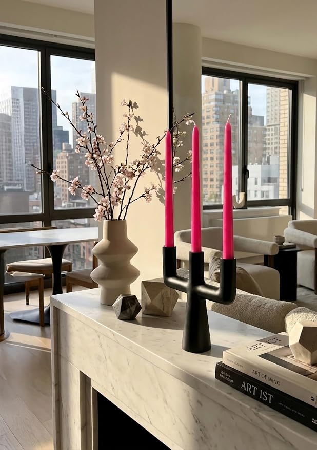 12pk 10" Classic Taper Candles, Hot Pink, 7-8 Hours Long Burning, Unscented Tall Candlesticks