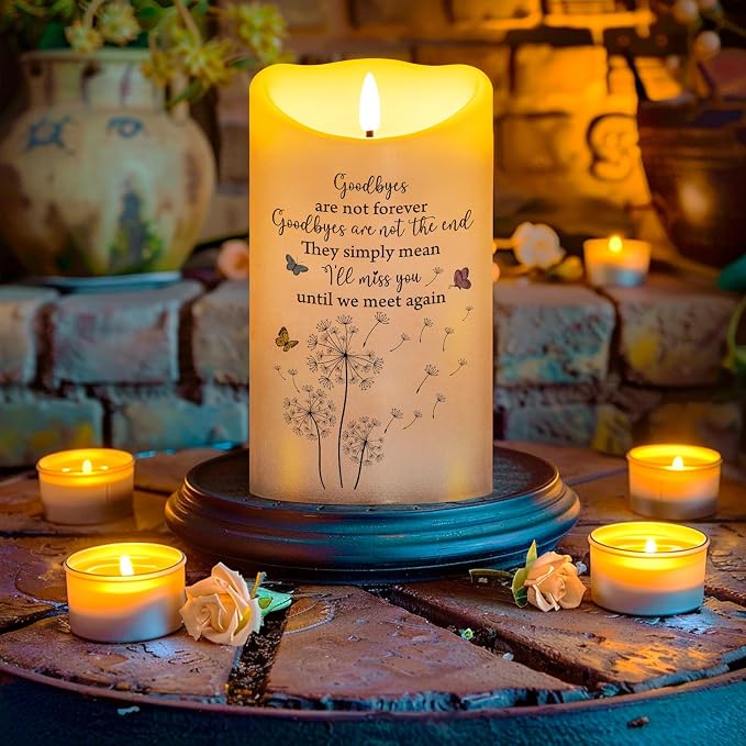 Flameless Memorial Candle, Real Wax LED Light with Remote Sympathy Gift Bereavement Gifts for Loss of Loved One Memorial Gifts for Loss of Mother Father Remembrance Gifts (4" x 7")