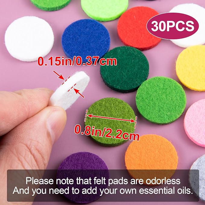 HINZIC 30Pcs Random Color Car Air Freshener Refill Felt Pads, 22x3.7mm Unscented Air Freshener Replacement Round Oil Perfumes Refill Tablets for Car Diffusers Air Freshener Vent Clips