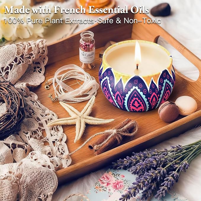 YINUO Scented Candle Gift Set for Women, 4 Pack Long-Lasting Scented Soy Wax Candles with Lavender, Fig, Lemon & Spring, Aromatherapy Candle for Relaxing, Gifts for Women, Mom & Home Décor