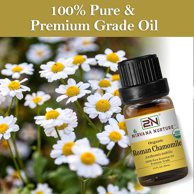 Roman Chamomile Essential Oil, USDA Certified Organic, 100% Pure Undiluted, Aromatherapy Oil for Diffuser, Hair & Skin Care