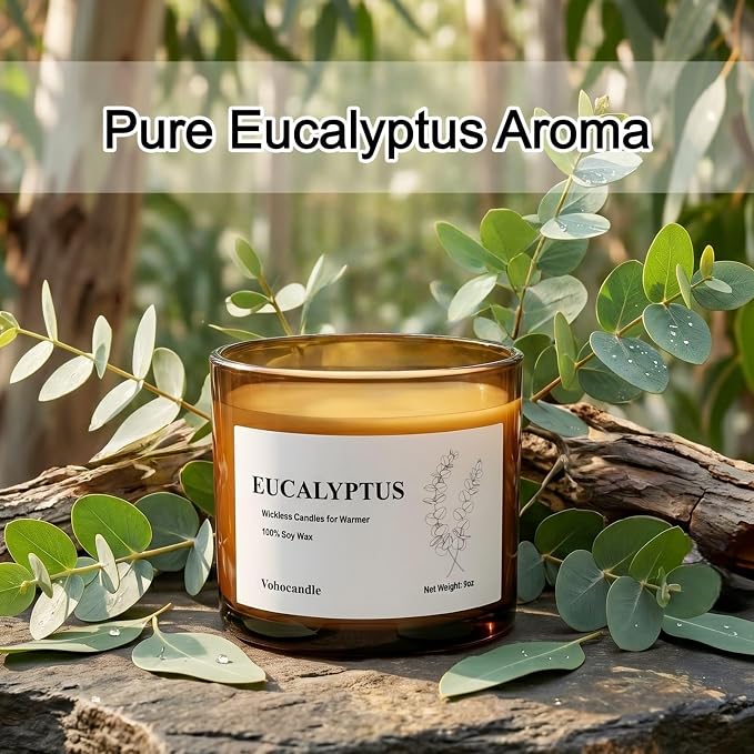 VOHO Eucalyptus Wickless Candles for Candle Warmer Lamp, 9oz Soy Candle with Stirring Spoon & Lid, Wickless Eucalyptus Aroma for Candle Lamp, Candles Gifts for Men Women Housewarming Birthday
