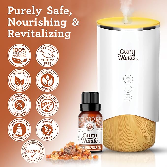 GuruNanda Frankincense Essential Oil, 100% Pure, Natural and Undiluted Diffuser Oil for Aromatherapy, Massages & DIY Recipies, Promotes Comfort & Supports Radiant-Looking Skin (2X0.5 fl Oz)