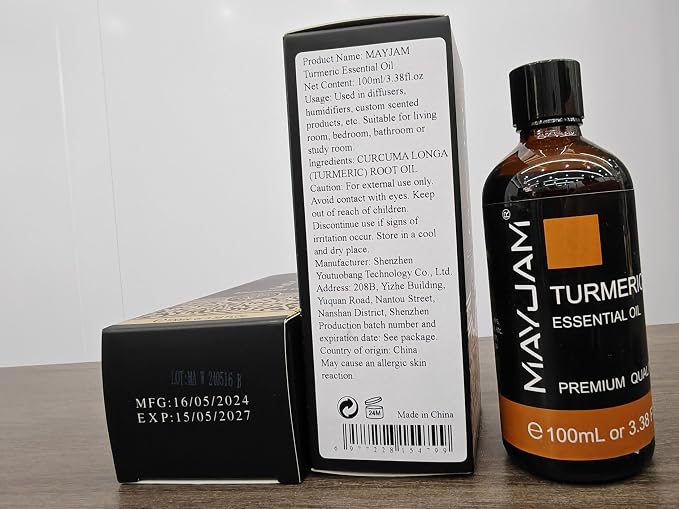 Turmeric Essential Oil, MAYJAM Essential Oils for Diffusers, 3.38FL.OZ/100ML Large Volume Turmeric Oil with Premium Glass Dropper