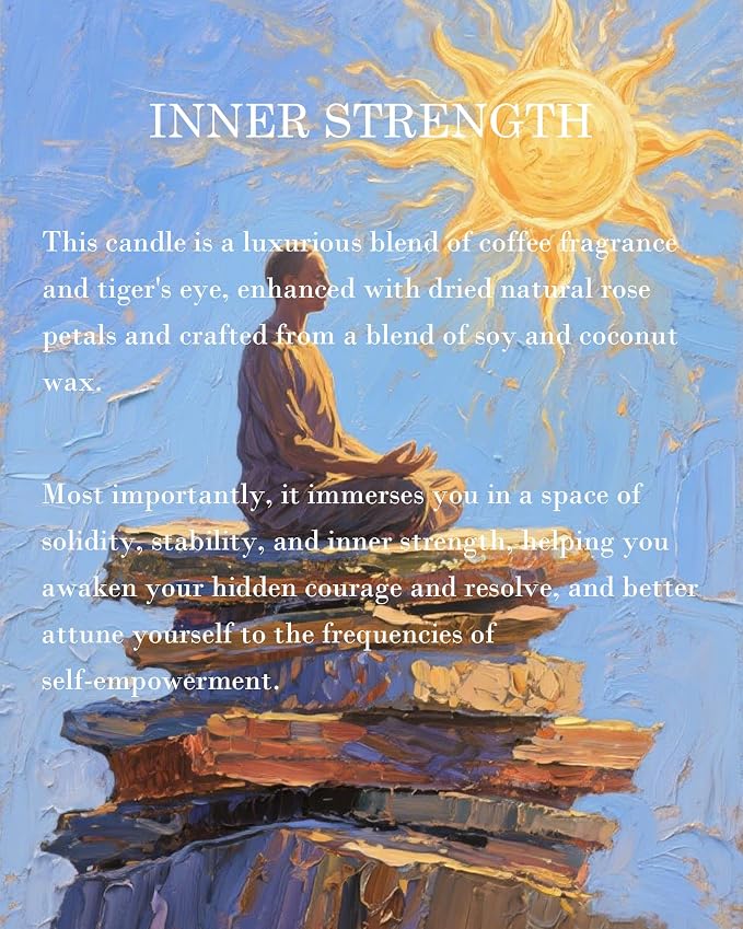 Inner Strength Soy Candle, Vegan Confidence, Focus Crystal, Empowerment Intention Gift, Grounding Meditation Candle. (8oz)