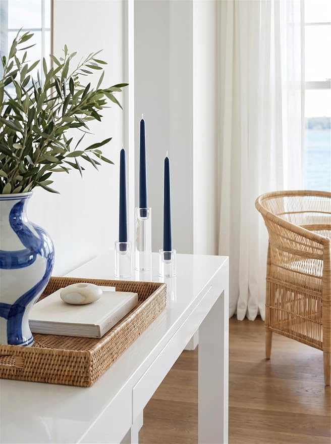 6 PK 10" Classic Taper Candles, Navy Blue, 7-8 Hours Long Burning, Unscented Tall Candlesticks
