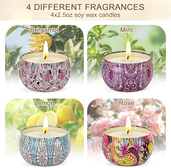 Candles for Women - 4 Packs Scented Candles Gifts for Women Set, Natural Soy Wax Candle for Home Scented, Long Burning Aromatherapy Candle Gifts for Mothers Day, Thanksgiving, Birthday, Valentine