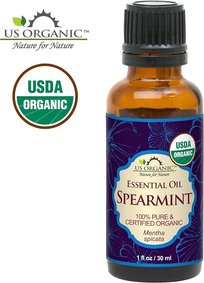 US Organic 100% Pure Spearmint Essential Oil - USDA Certified Organic, Steam Distilled - W/Euro droppers (More Size Variations Available) (30 ml / 1 fl oz)