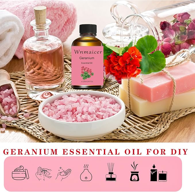Geranium Essential Oil 4 Fl Oz - Premium Geranium Oil for Skin, Massage, Aromatherapy, Hair & DIY 120ml
