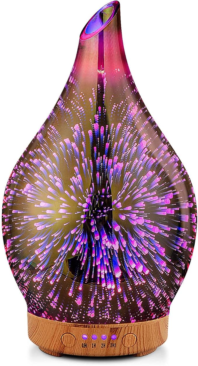 Porseme 150ml Essential Oil Diffuser Hand-Blown Glass Aroma Diffusor, Aromatherapy Unltrasonic Cool Mist deffuser, 7 Color Changing, Waterless Shut-Off, Timer Function for Home Office(Rose Gold)