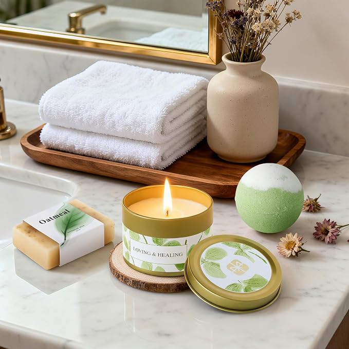 Self Care Kit - Spa Gifts Self Care Relaxation Gifts for Women Self Care Basket Set Stress Relief Get Well Soon Gift Baskets for Women Cozy Relaxing Gifts for Woman Mom Best Friends Sister Wife, Green