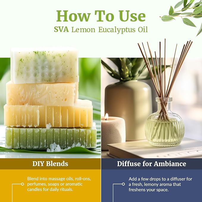 SVA Lemon Eucalyptus Essential Oil 4 Fl Oz – for Diffuser, Skin & Hair Care – Ideal for Massage & DIY Blends - with Dropper