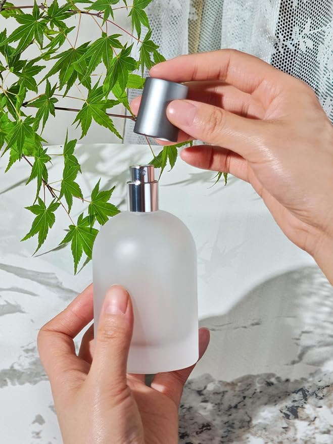 100ml/3.4 Oz Glass Spray Bottle Perfume Atomizer,Empty Travel Refillable Perfume Spray Bottle with 3 Kinds of Dispenser (Frosted Glass, 100ml)