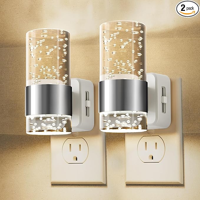 L LOHAS LED Night Light,Dimmable Night Lights Plug into Wall, 2 Pack Acrylic Nightlights with 0-100 LM Adjustable Brightness, 3000K Plug in Night Light with Dusk to Dawn Sensor, for Bathroom Hallway