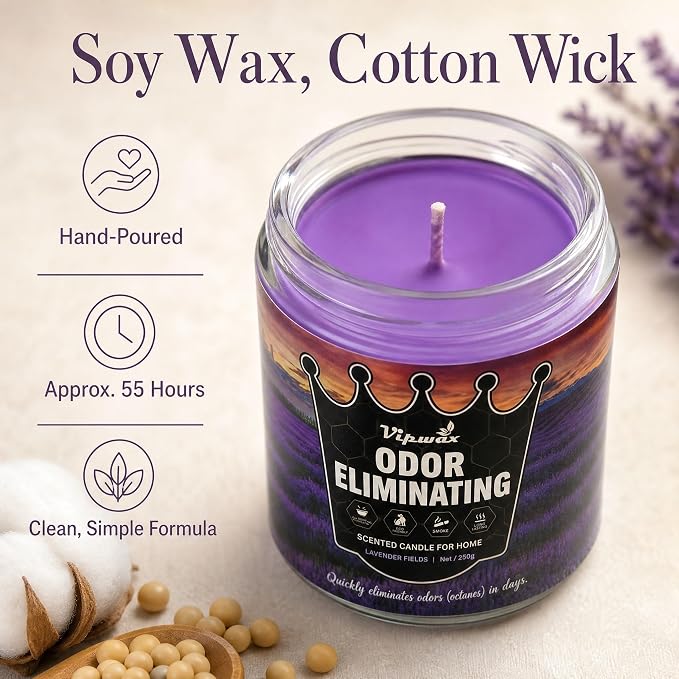 9 oz Lavender Odor Eliminating Candles for Home Scented, Eliminates 99% of Pet, Smoke, Food and Other Smells Quickly, Highly Fragranced Candle, Premium Soy Candles Set for Women