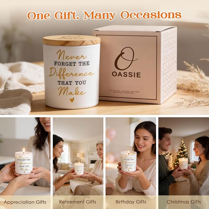 OASSIE Thank You Gifts for Women Men - Vanilla Lavender Candle 10 oz - Inspirational Teachers Farewell Birthday Retirement Nurse Weeks Appreciation Gifts for Women Coworkers Friends Boss Employees