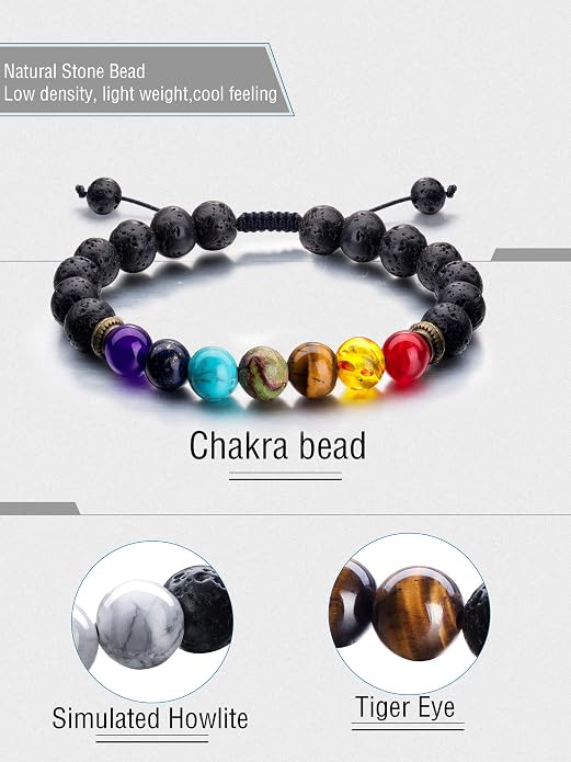 Tatuo 4 Pcs Lava Rock Bracelet for Men Bead Chakra Essential Oil Diffuser Bracelets Jewelry Gift(Style E)