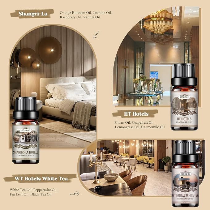Hotel Diffuser Oils Gift Set - 6x10ML Luxury Fragrance Oil Blend, Hotel Scent Essential Oils Set for Diffuser, Candle, Soap Making Scents