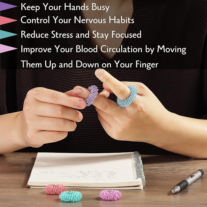 Mr. Pen- Spiky Sensory Rings, 10 Pack, Pastel Colors | Stress Relief Fidget Sensory Toys, Fidget Ring for Anxiety, Massager, Individuals with BFRB, ADHD and Attention Disorder