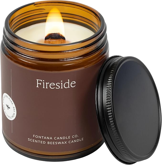 Fontana Candle Co Wood Wick Beeswax Jar Candles, Fireside - Made with Coconut Oil & Pure Essential Oils – Clean Burn, Long Lasting and Non-Toxic Candles for Home & Room Decor