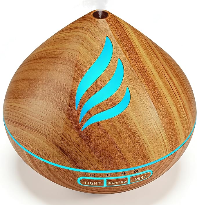 500ML Aroma Diffuser, 1H/3H/6H Timer & Continuous Mist, High/Low Mist Output, Quiet Humidifier for Bedroom Home Office