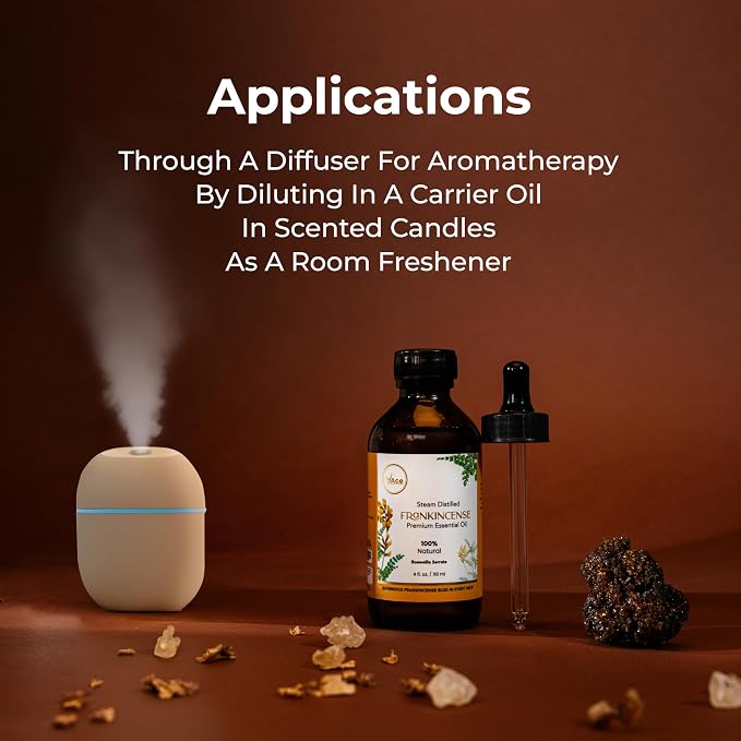 My Ace Frankincense Essential Oil 4oz – 100% Pure & Natural, Premium Grade, Undiluted Boswellia Serrata Oil for Diffuser, Aromatherapy, Skin & Hair Care, Amber Glass Bottle with Dropper
