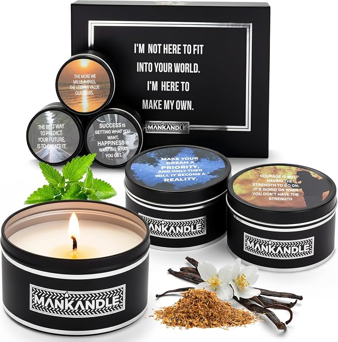Majestic Zen Premium Scented Candles Gift Set for Men | 6-Pack Soy Wax Candles with Relaxing Masculine Scents | Inspirational Candle Gift for Him | Stress Relief Aromatherapy Candle Set