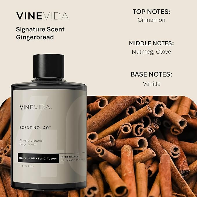 VINEVIDA [16 Fl Oz] Gingerbread Fragrance Oil for Cold Air Diffusers, Essential Oils for Diffuser Oil Refill & Air Freshener Room Spray