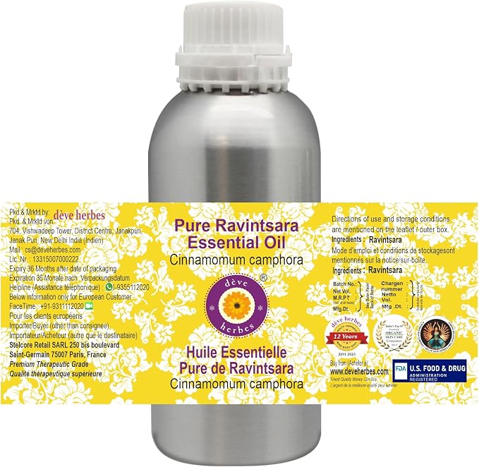 Deve Herbes Pure Ravintsara Essential Oil (Cinnamomum camphora) Steam Distilled 630ml (21 oz)