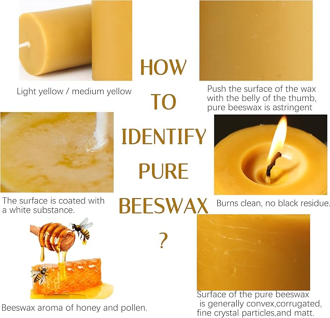 Beeswax Candles Pillar 6 Pack, 2x4 Inch Non Toxic Bees Wax Candle for Home, Long-Lasting Burn Natural Honey Scented Pillar Candle for Air Purification, Emergency, Meditation
