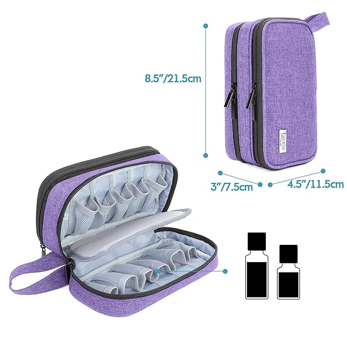 LUXJA Essential Oil Carrying Case - Holds 12 Bottles (5ml-15ml, Also Fits for Roller Bottles), Portable Double-Layer Organizer for Essential Oil and Accessories, Purple