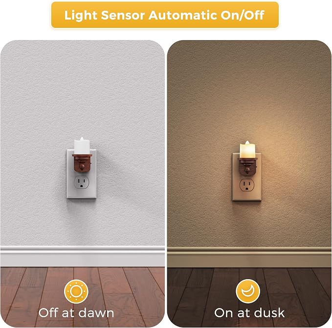 L LOHAS LED Night Light, 2 Pack Flameless Candle Night Light Plug in, Dusk to Dawn Sensor, 0-100LM Dimmable Nightlight, 3000K Soft White, Vintage Decorative Night Lights for Hallway Bathroom
